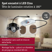Spot encastré LED Zina noir avec tête rotative à 180° et câble de connexion pour éclairage intérieur