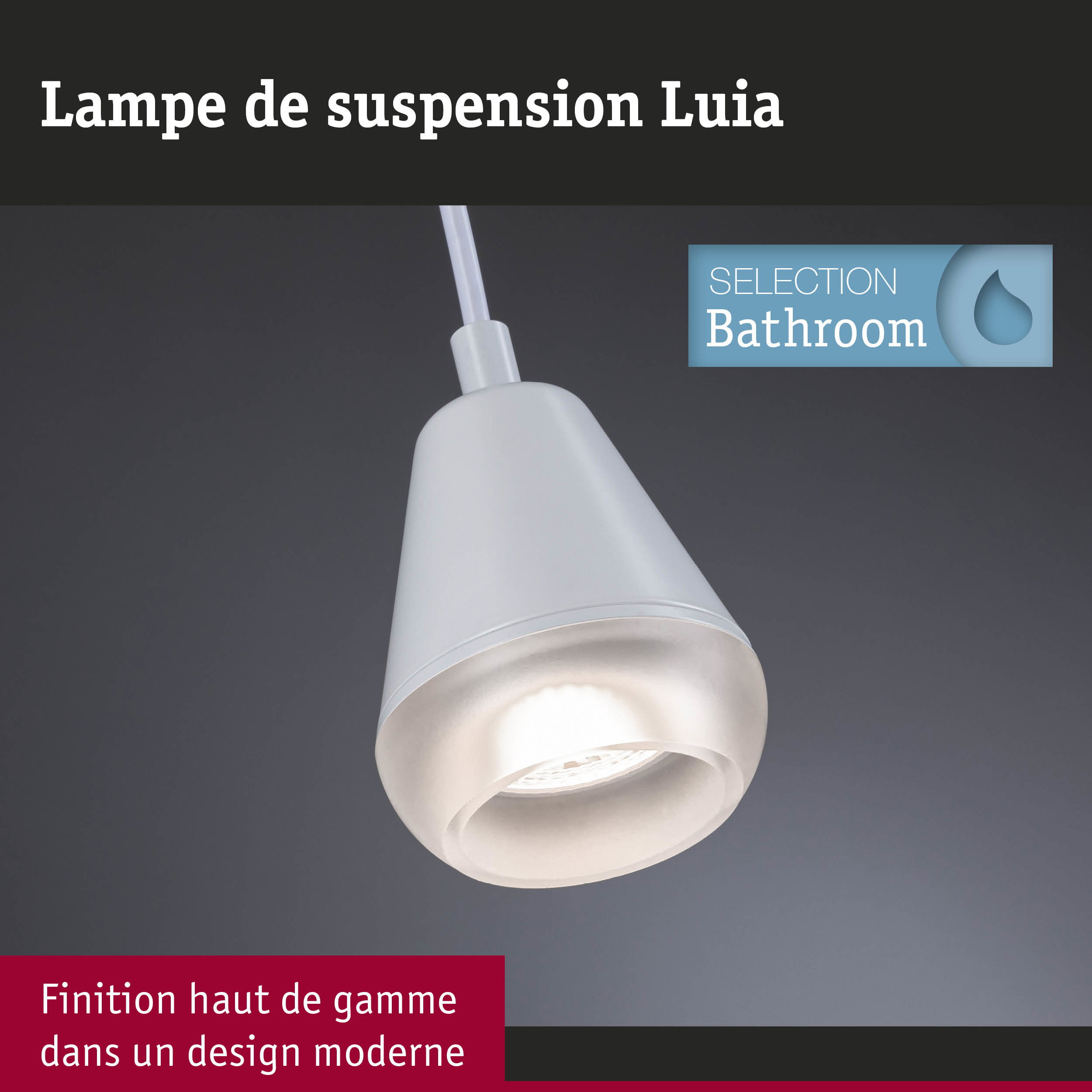 Lampe suspension Luia blanche en plastique au design moderne pour éclairage salle de bain