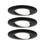 Drei schwarze LED-Einbaustrahler mit schwenkbarem weißen Leuchtmittel für flexible Raumbeleuchtung