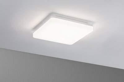 Square white LED ceiling light made of plastic with modern design for living spaces