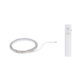 Weißes LED-Lichtband mit Bewegungsmelder und Steuereinheit für flexible Lichtsteuerung im Innenbereich