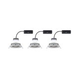 Three white LED recessed spotlights with black cable and silver frame for modern lighting solutions