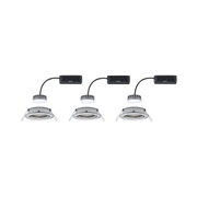 Three white LED recessed spotlights with black cable and silver frame for modern lighting solutions