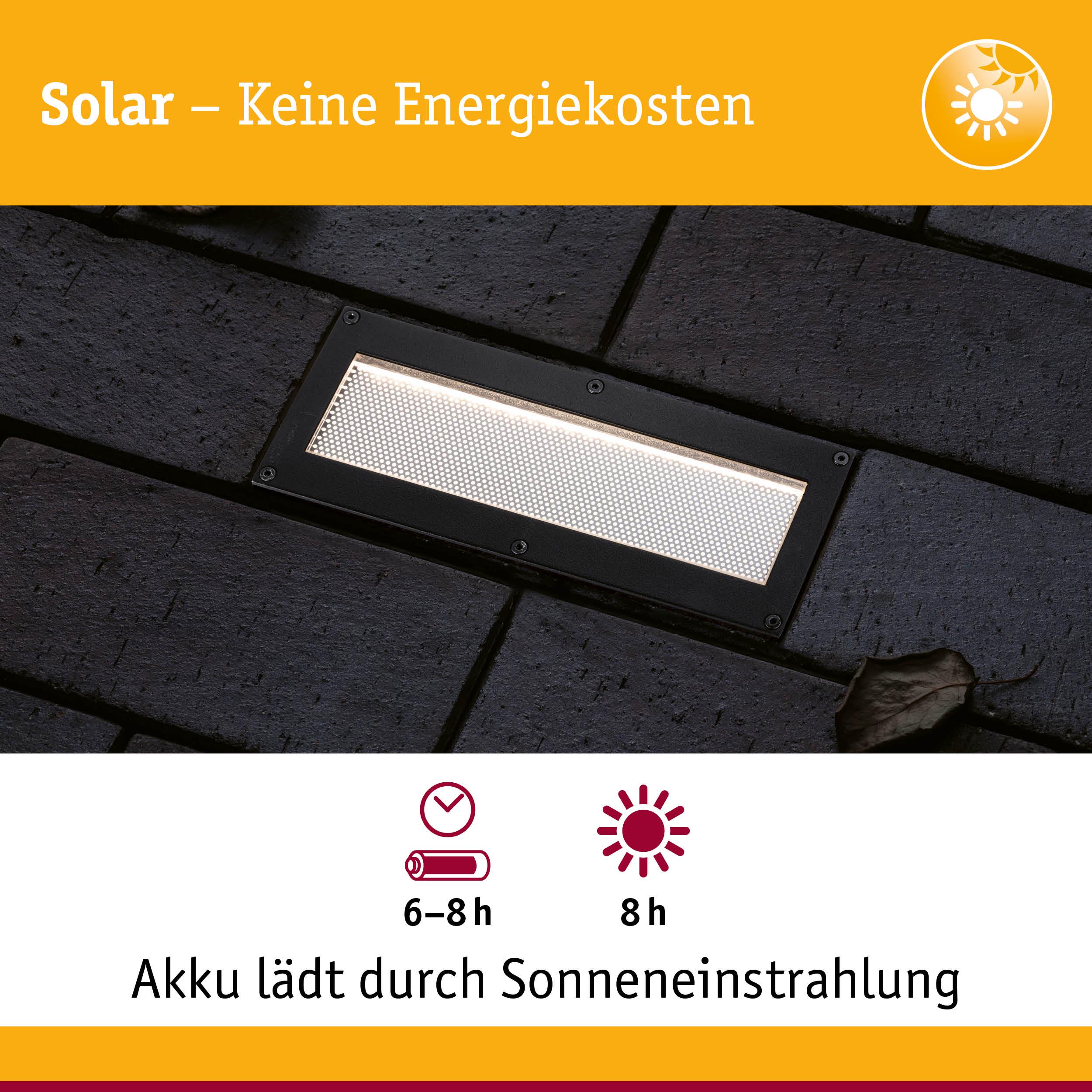 Solarbetriebene LED-Bodeneinbauleuchte in Schwarz mit langer Akkulaufzeit und energiesparender Beleuchtung
