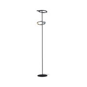 Lampadaire noir en métal avec deux anneaux LED ronds pour un éclairage moderne intérieur