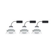 Set of three white LED recessed spotlights with grey heat sinks and black connection boxes for modern lighting