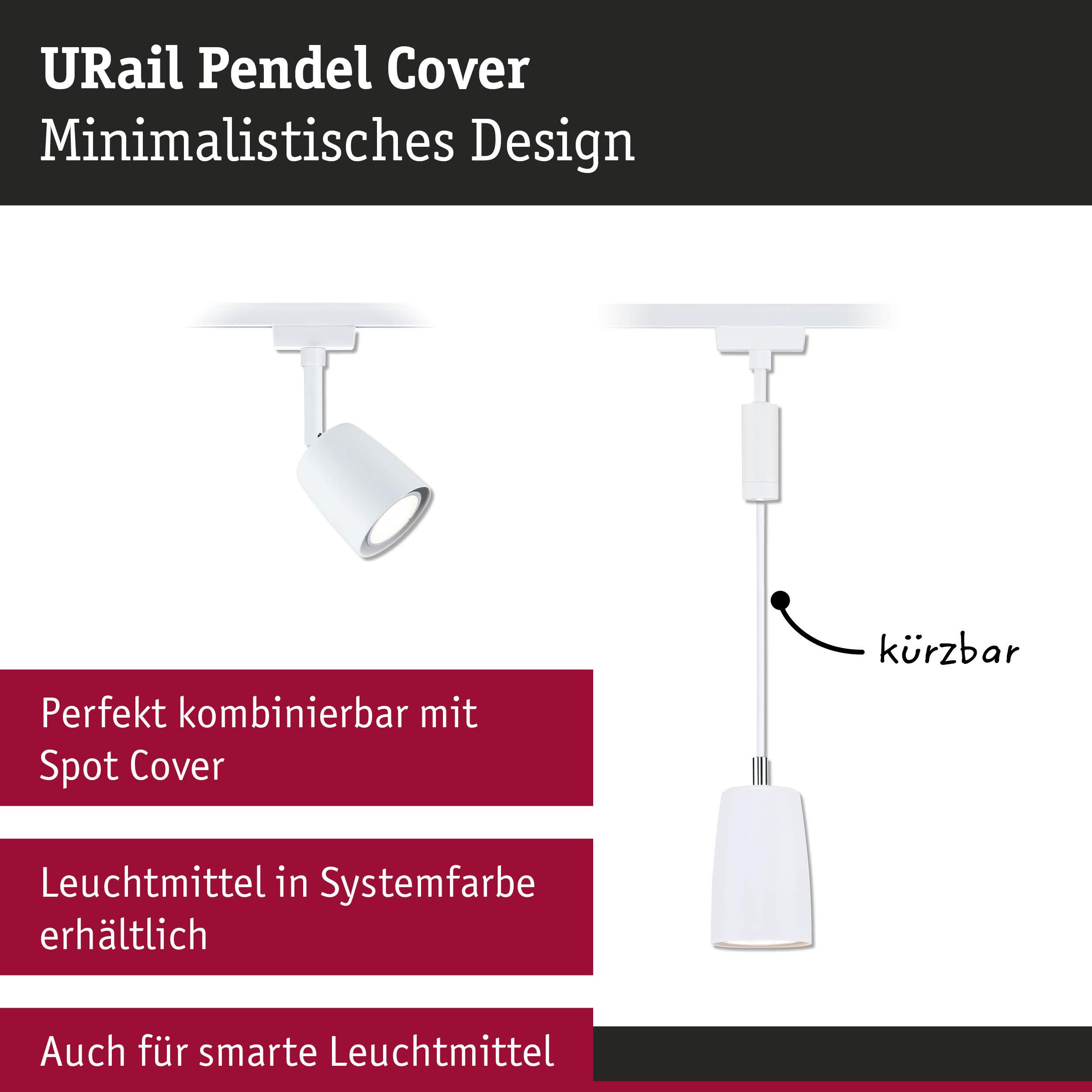 Weißer URail Pendel Cover mit minimalistischem Design und kürzbarem Kabel für moderne LED-Beleuchtung