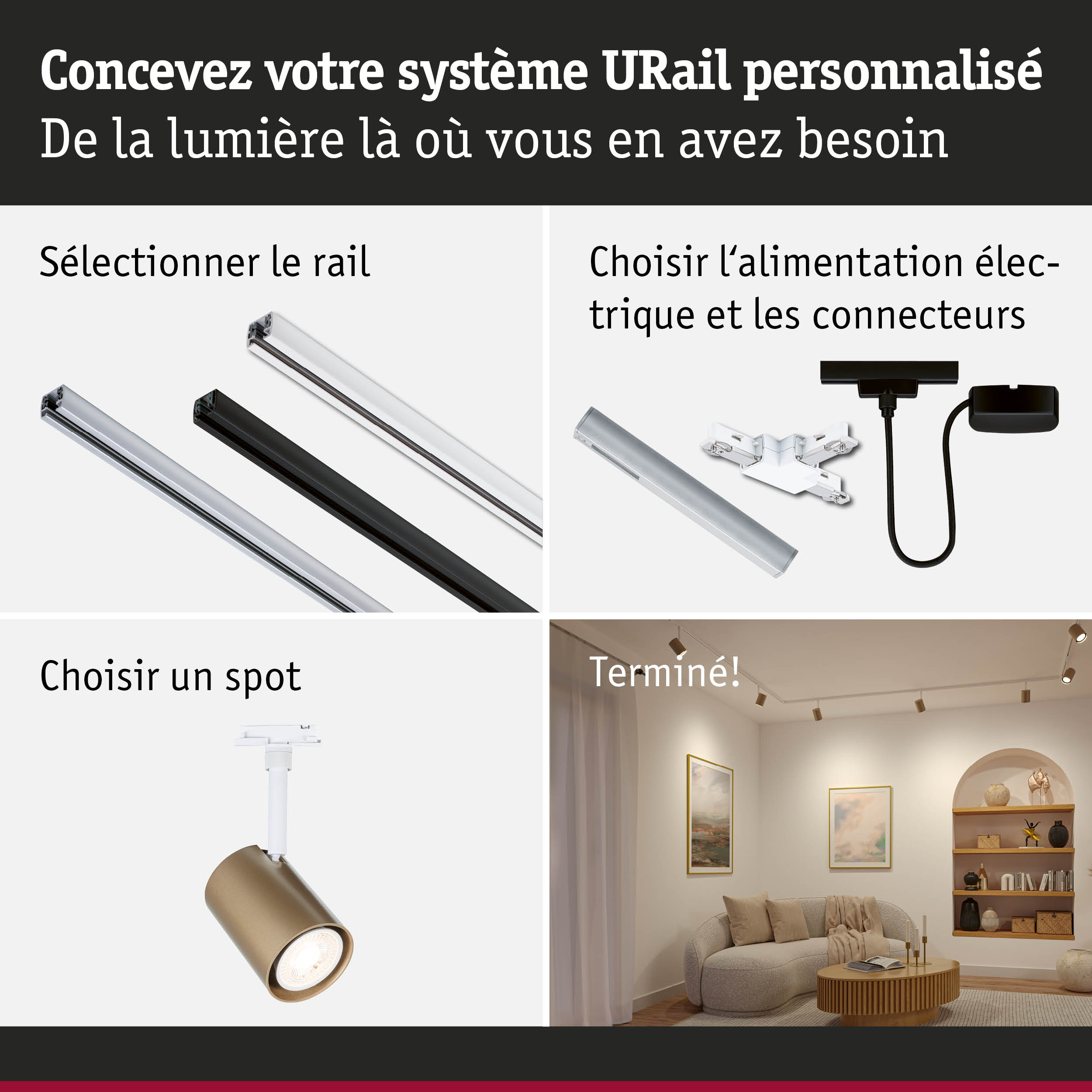Guide pour concevoir un système d'éclairage URail personnalisé avec rails, alimentation et spots