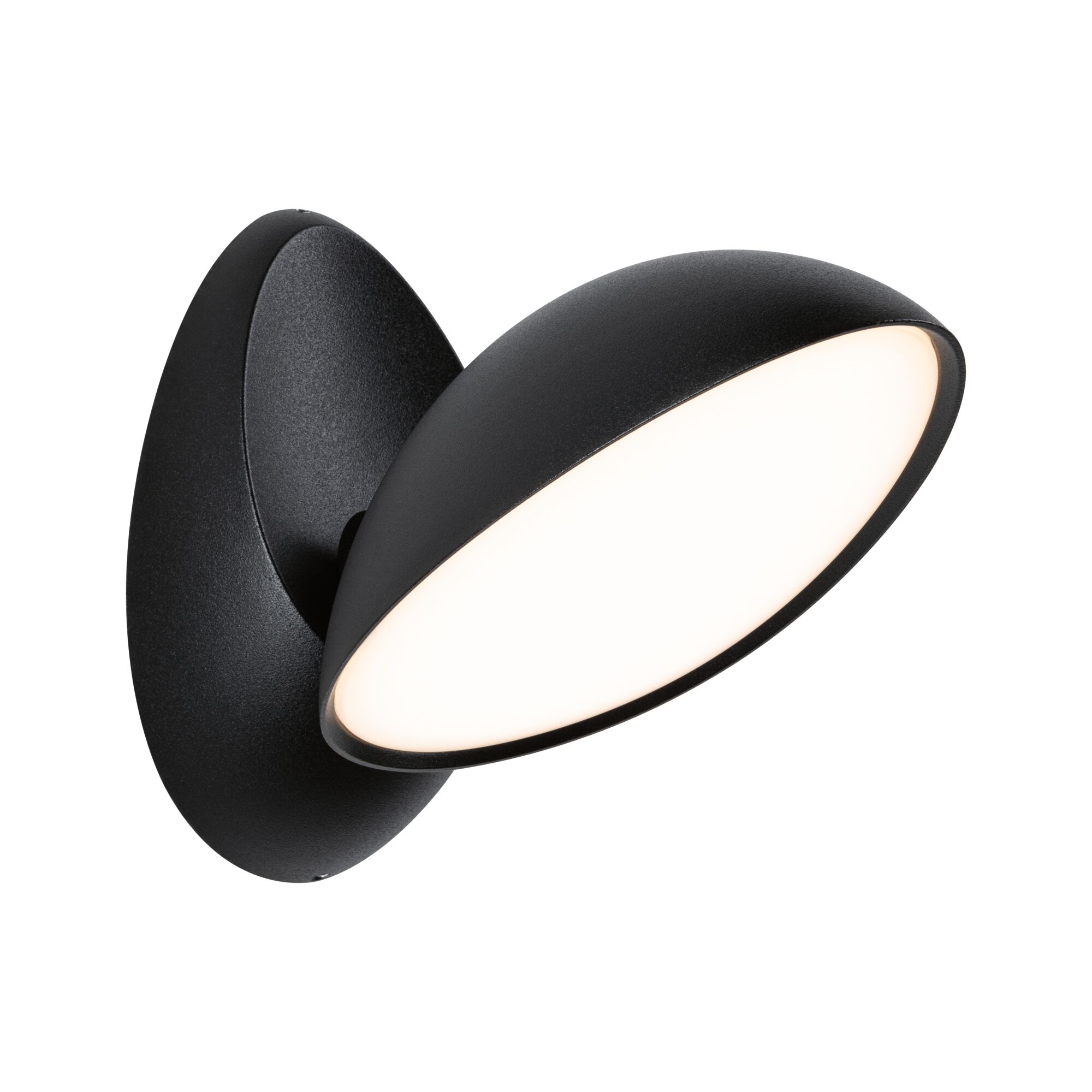 Schwarze LED-Wandleuchte mit rundem, schwenkbarem Leuchtenschirm aus Metall für moderne Innenräume