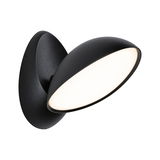 Sort LED-væglampe med rund, justerbar metalskærm til moderne indendørsbelysning