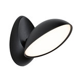 Schwarze LED-Wandleuchte mit rundem, schwenkbarem Leuchtenschirm aus Metall für moderne Innenräume