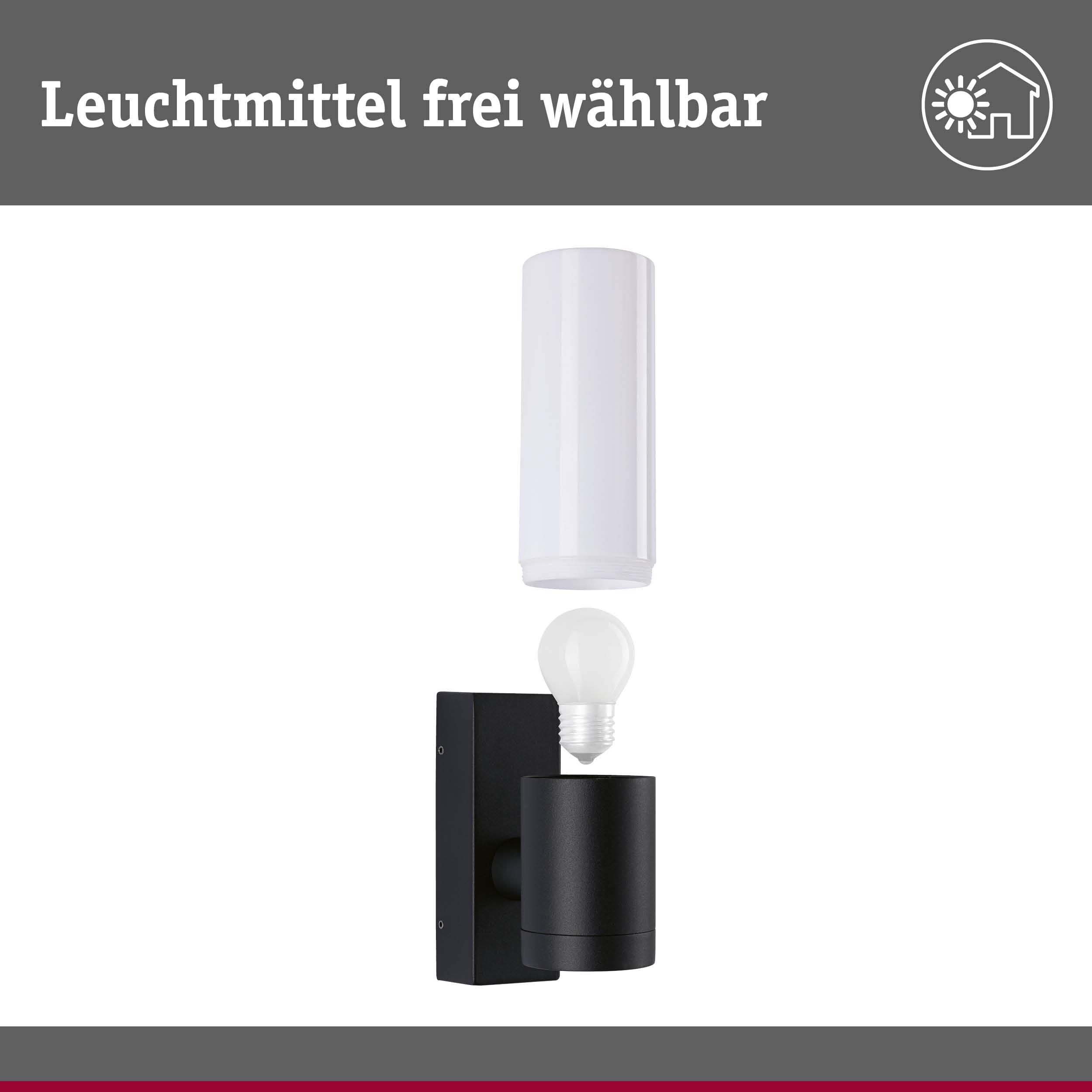 Schwarze Wandlampe aus Metall mit weißem zylindrischem Lampenschirm und frei wählbarer Leuchtmitteloption