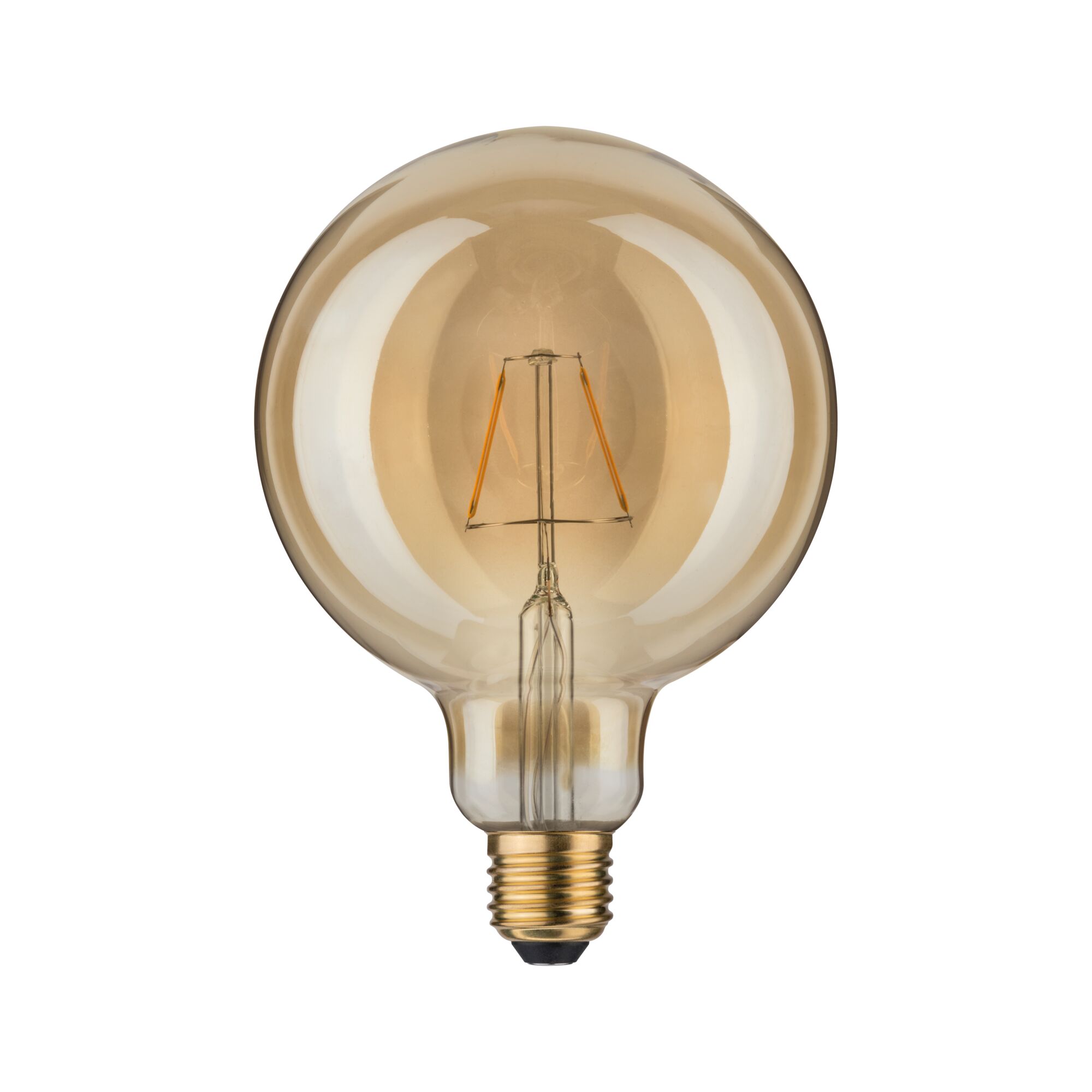 Round LED bulb with amber glass and E27 base for decorative lighting and warm ambiance