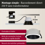 Spot encastré blanc avec anneau intérieur noir et boîte de connexion pour 230V sans transformateur