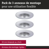 Pack de 3 anneaux de montage rigides argentés pour ampoules 50 mm, utilisation flexible pour spots encastrés