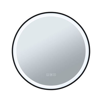 Miroir rond LED avec cadre noir et commandes tactiles pour éclairage de salle de bain
