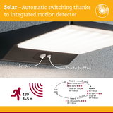 Black solar outdoor light with integrated motion sensor and automatic switching for garden lighting