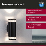 Schwarze Außenwandleuchte mit seewasserresistenter Oberfläche aus hochwertigem Material für Küstenbereiche
