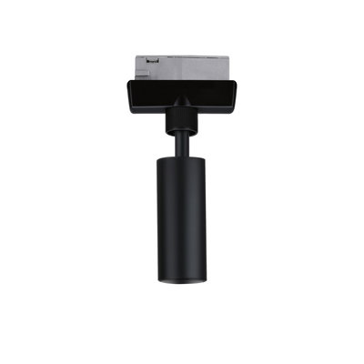 Black metal LED spotlight with cylindrical design for track lighting systems