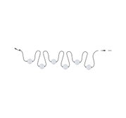 Black cable with six white globe LED lights for decorative indoor lighting solutions