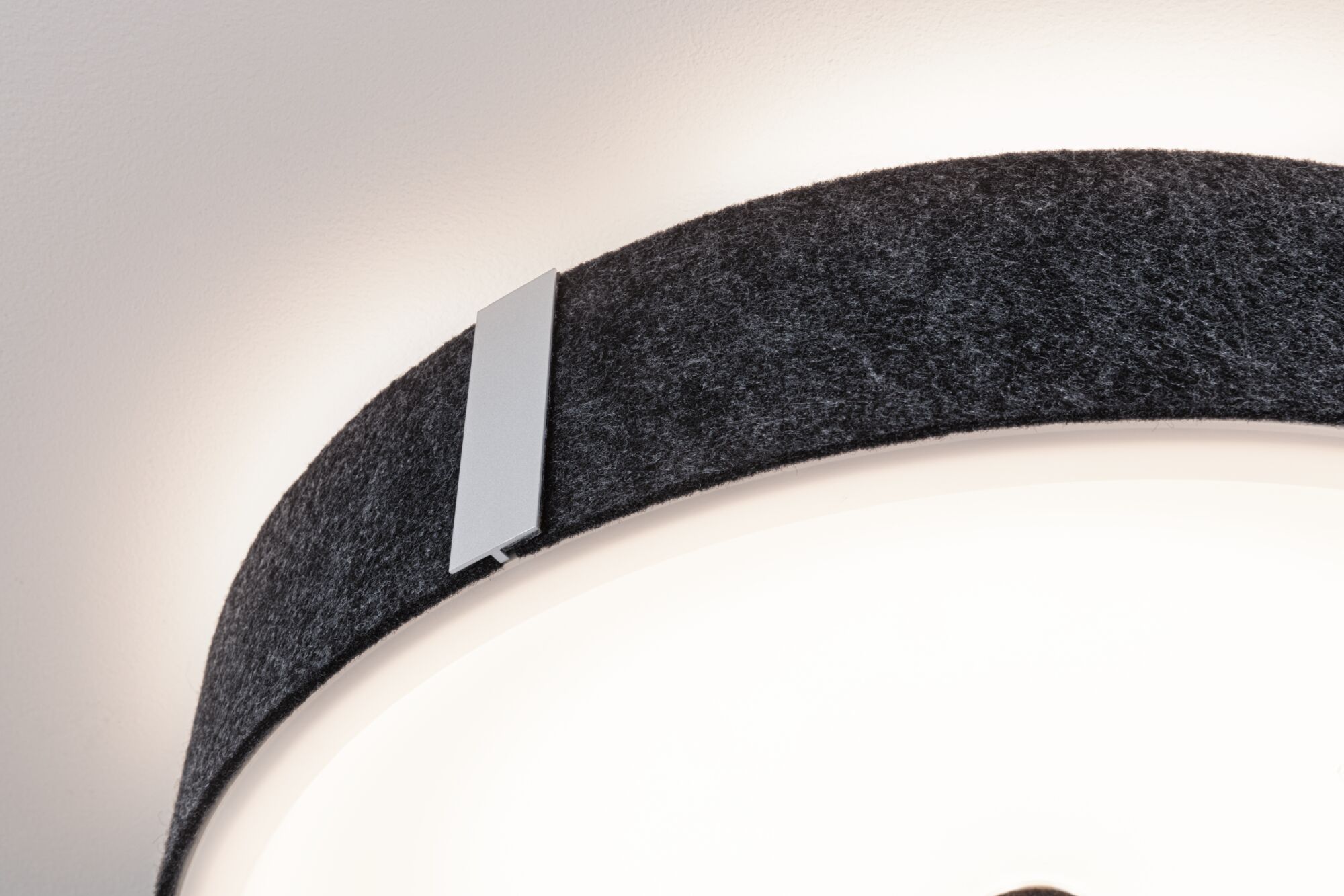 Round ceiling light with black felt edge and white diffuser for modern home lighting