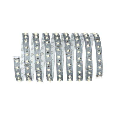 Flexible LED strip with warm white LEDs on silver board for decorative lighting solutions