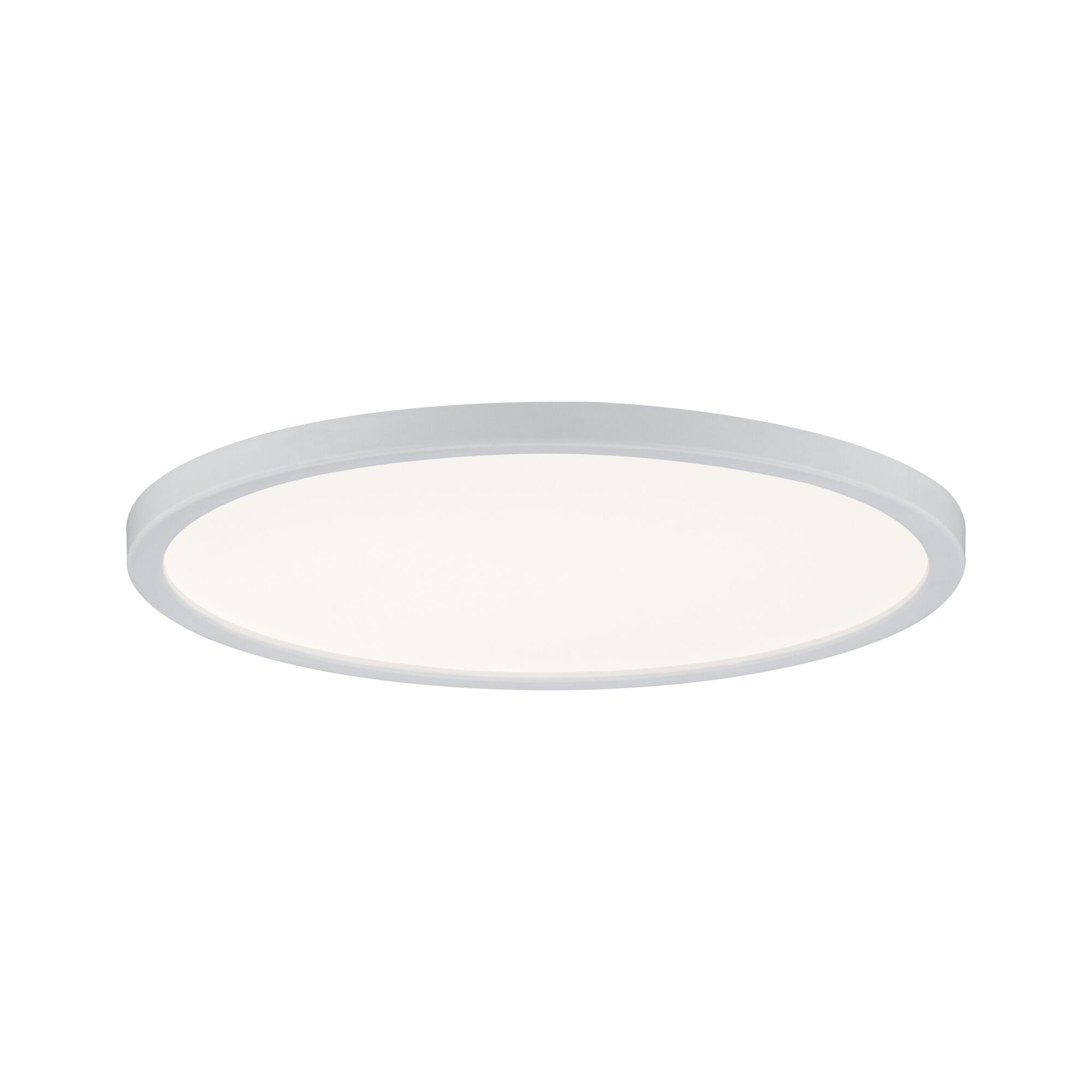 Round white LED ceiling light with matte plastic frame for modern indoor lighting