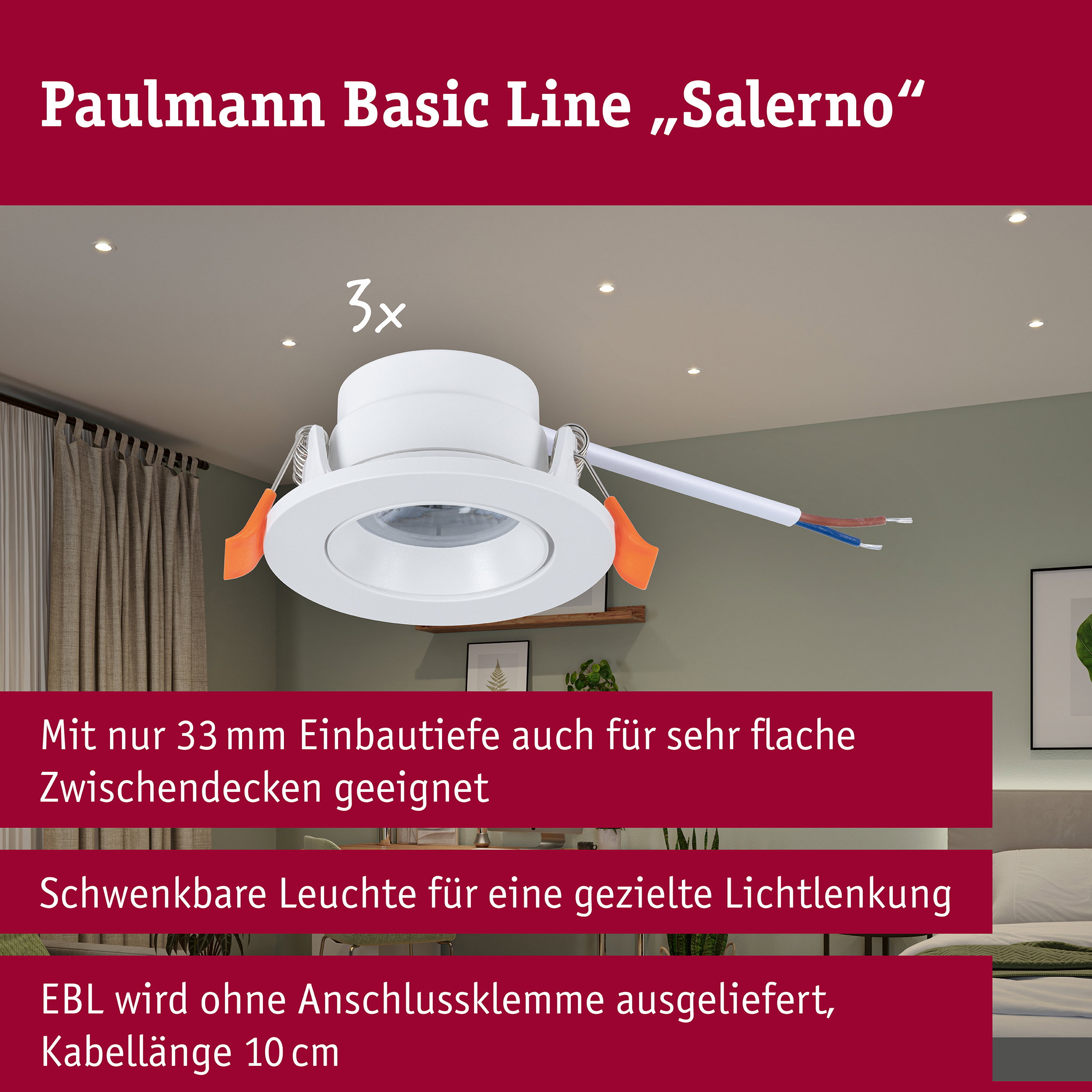 LED Einbauleuchte Salerno 4000K 67mm 3x204lm 3x2,9W Weiß matt