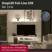 Wohnzimmer mit TV und Regalen beleuchtet durch 1,5 m LED-Lichtstreifen mit Schutzabdeckung