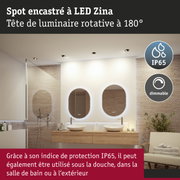 Spot encastré LED Zina avec tête rotative à 180° et indice de protection IP65 pour salle de bain