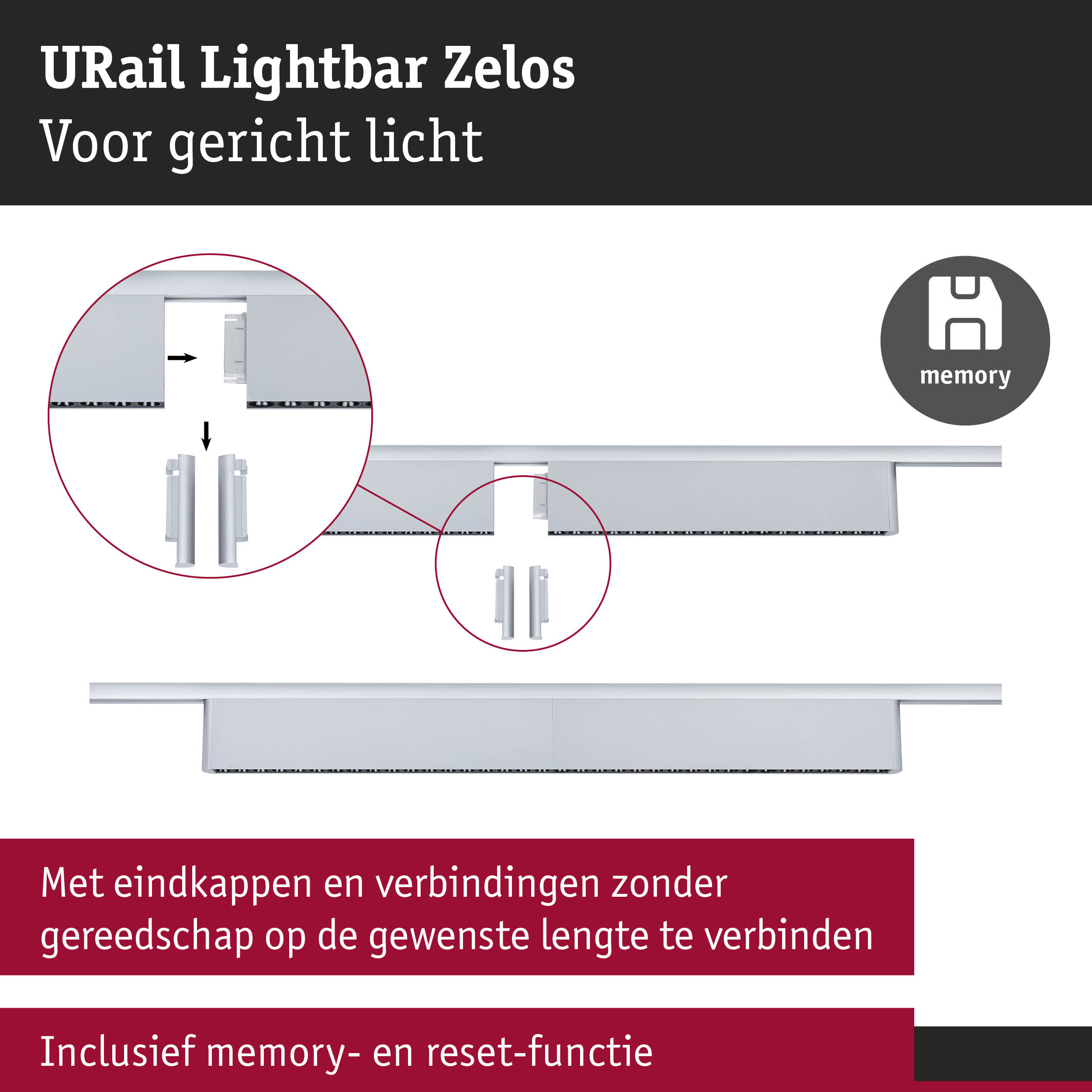 URail Lightbar Zelos witte aluminium rail met memory-functie voor gericht licht