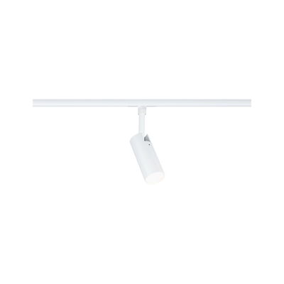 Moderne witte metalen LED-spot op railsysteem voor flexibele verlichting