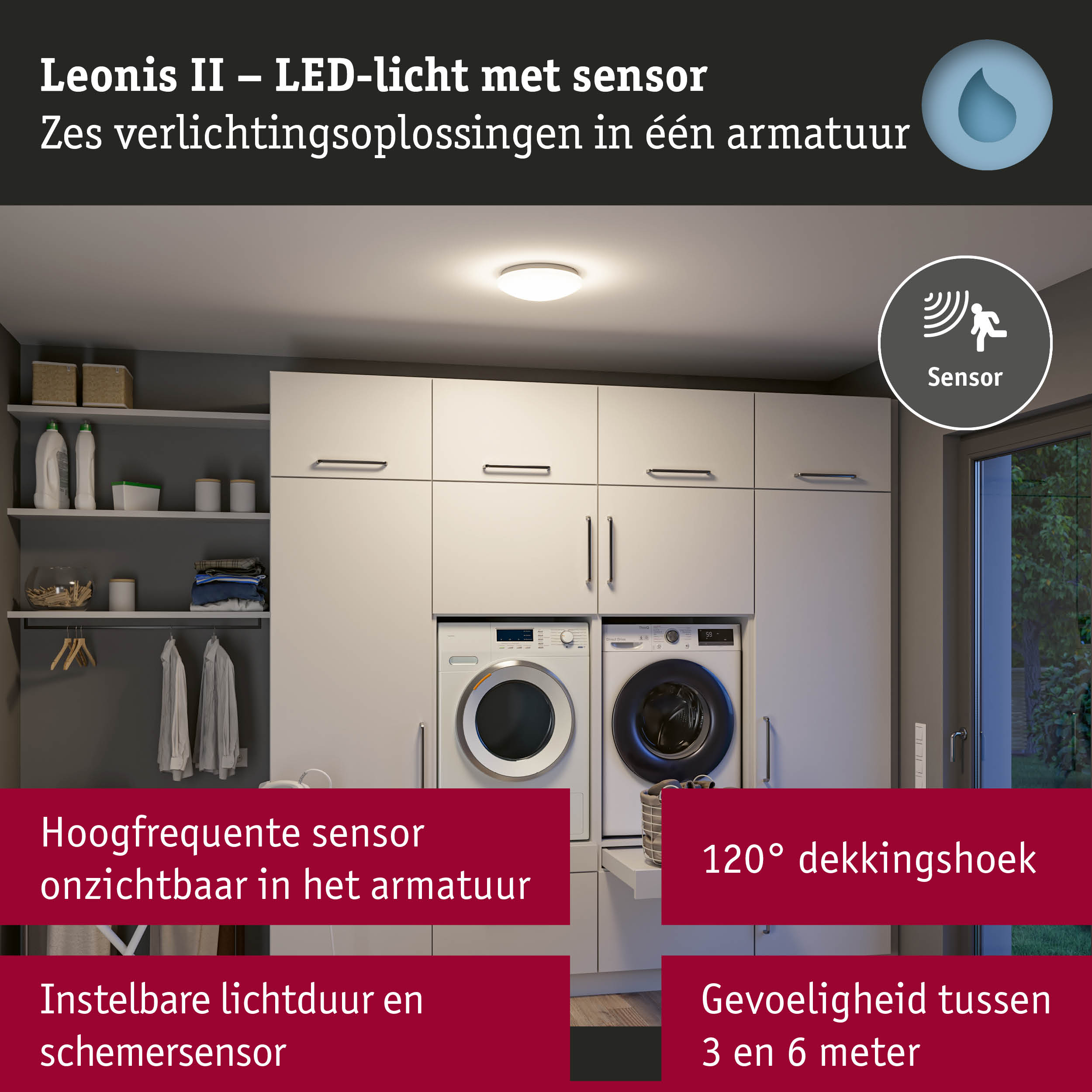 Leonis II LED-licht met sensor in wit voor energiezuinige kamerverlichting