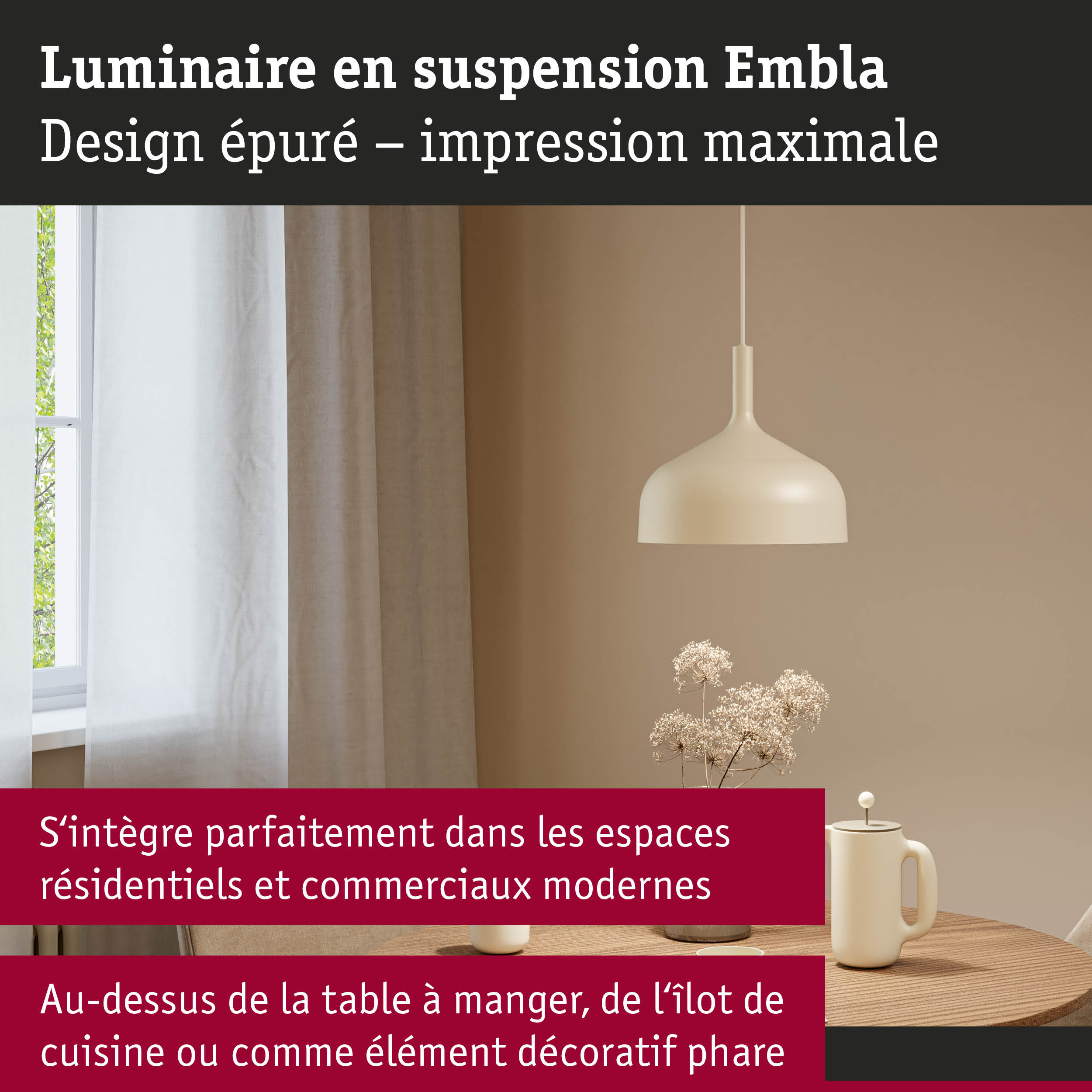 Suspension Embla beige en métal au design épuré pour espaces résidentiels modernes