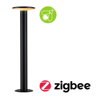 Zwarte metalen LED-buitenlamp met warm wit licht en Zigbee voor slimme tuinverlichting
