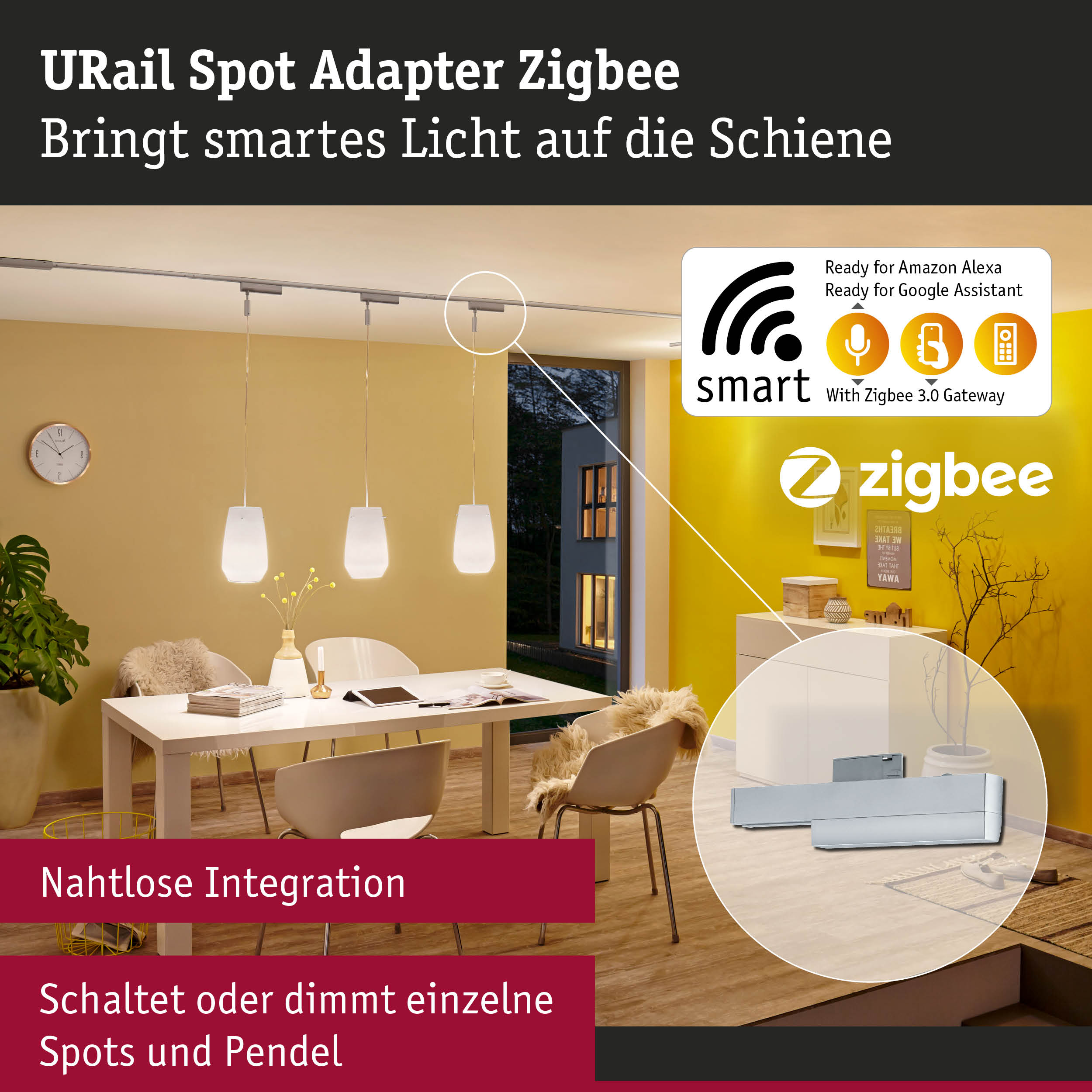 URail Spot Adapter Zigbee in Silber für smarte Lichtsteuerung mit Alexa und Google Assistant Integration