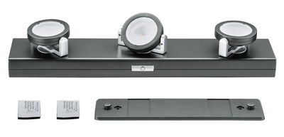 Three-light anthracite LED track with adjustable spotlights and on/off switch for living spaces