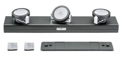 Three-light anthracite LED track with adjustable spotlights and on/off switch for living spaces