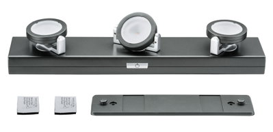 Three-light anthracite LED track with adjustable spotlights and on/off switch for living spaces