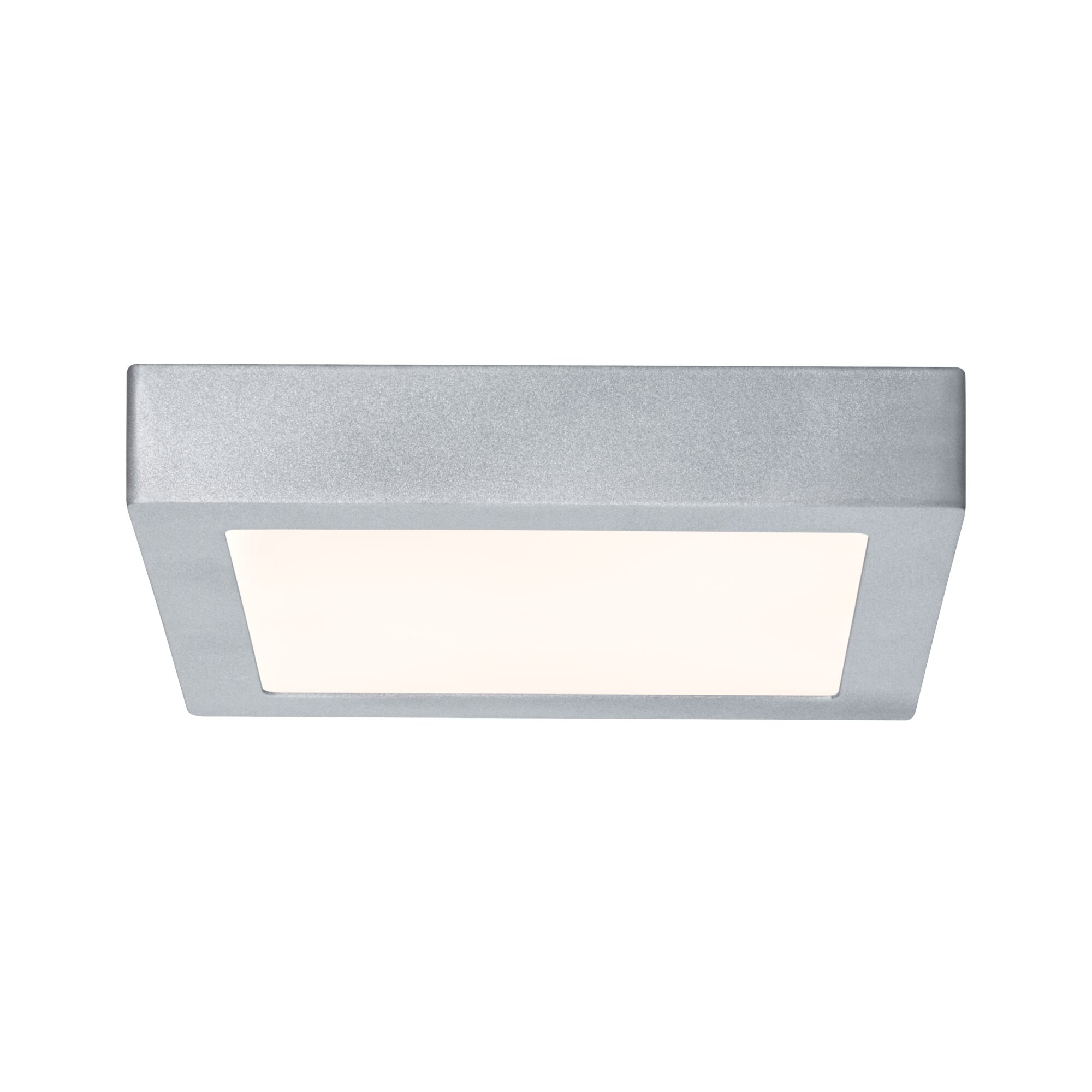 Square ceiling light in silver aluminum with white diffuser for modern room lighting