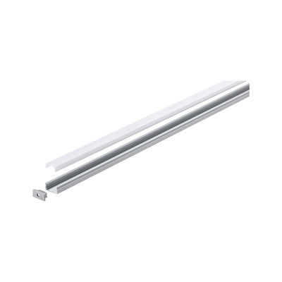 Profil LED en aluminium argenté avec cache blanc pour bandes LED et installations lumineuses modernes.