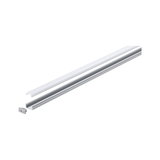 Silver aluminum LED profile with white cover for modern LED strips and lighting installations.