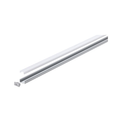 Silver aluminum LED profile with white cover for modern LED strips and lighting installations.