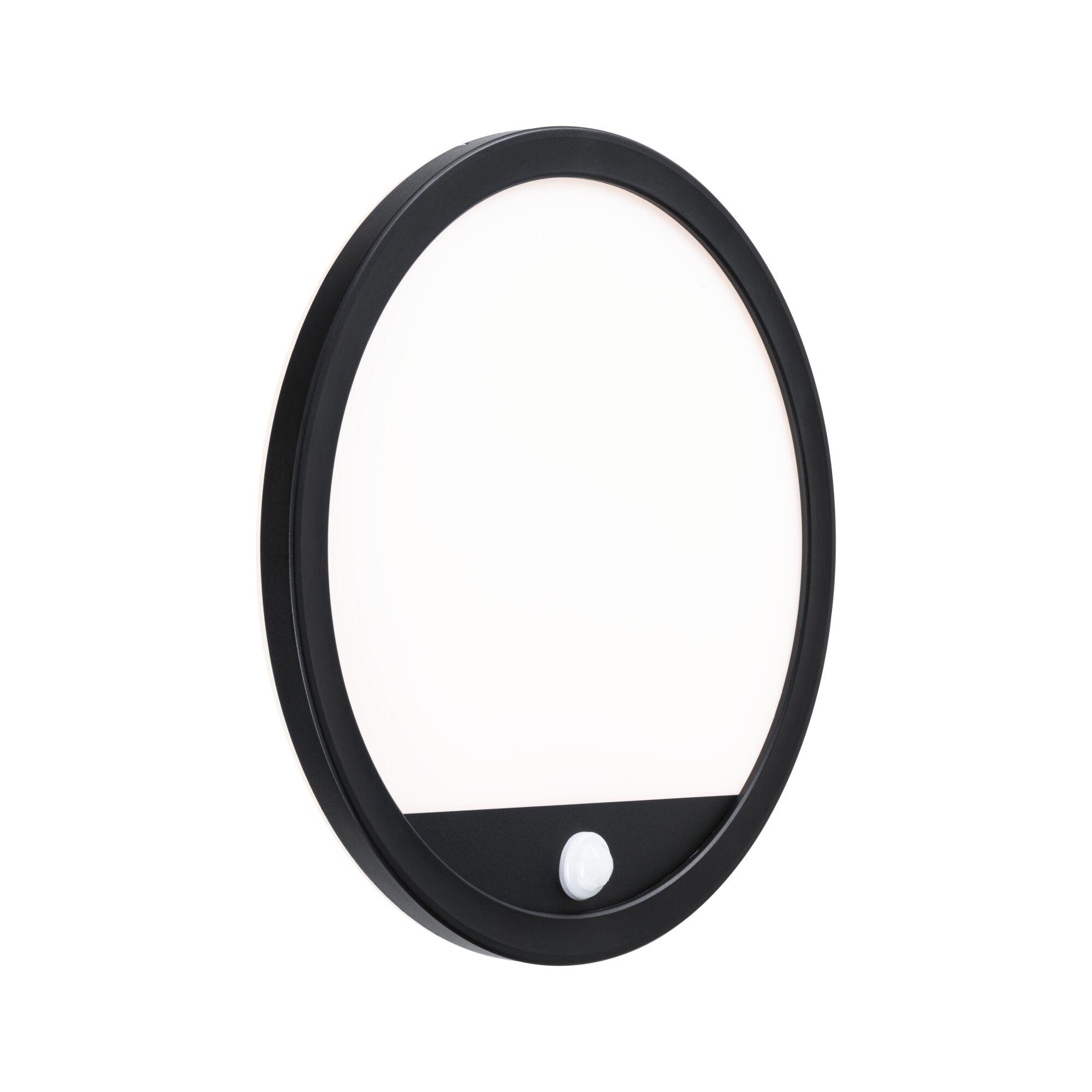 Black oval LED wall light with motion sensor, modern indoor lighting fixture