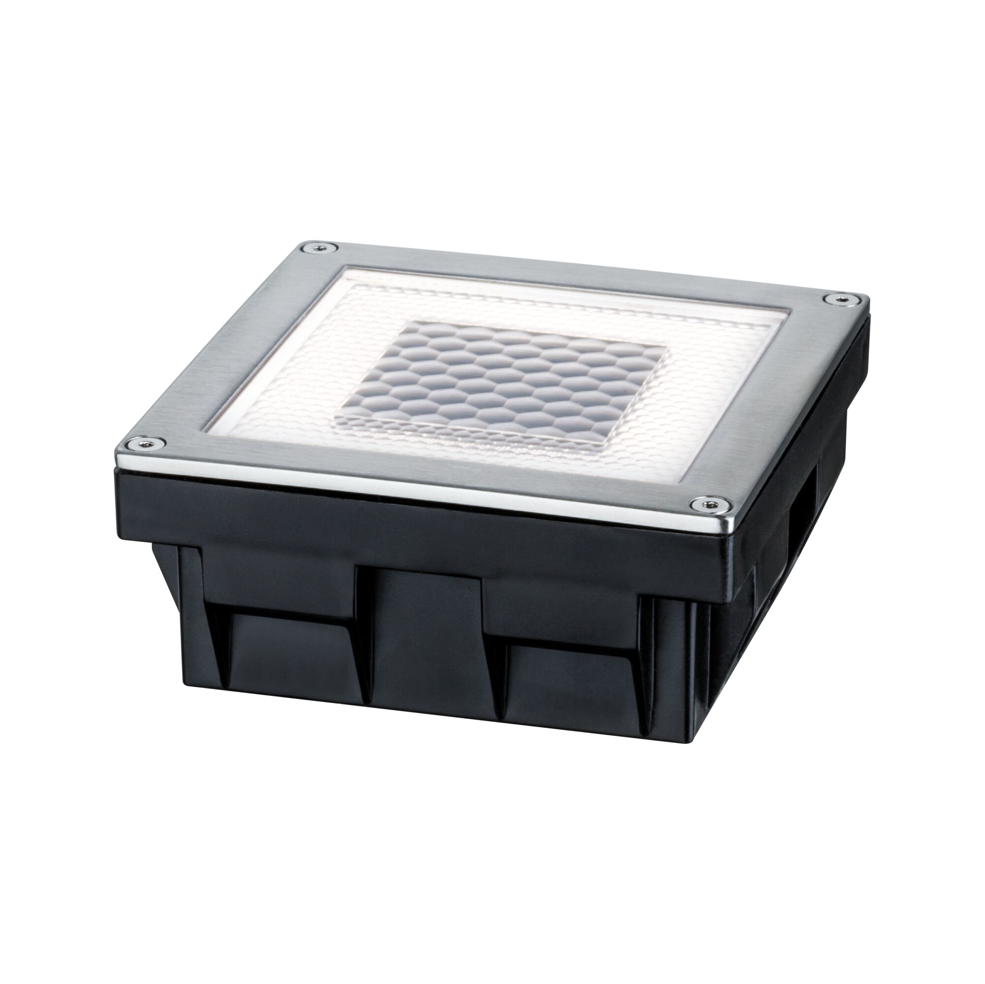 Square LED recessed floor light with stainless steel frame and black plastic for outdoor lighting