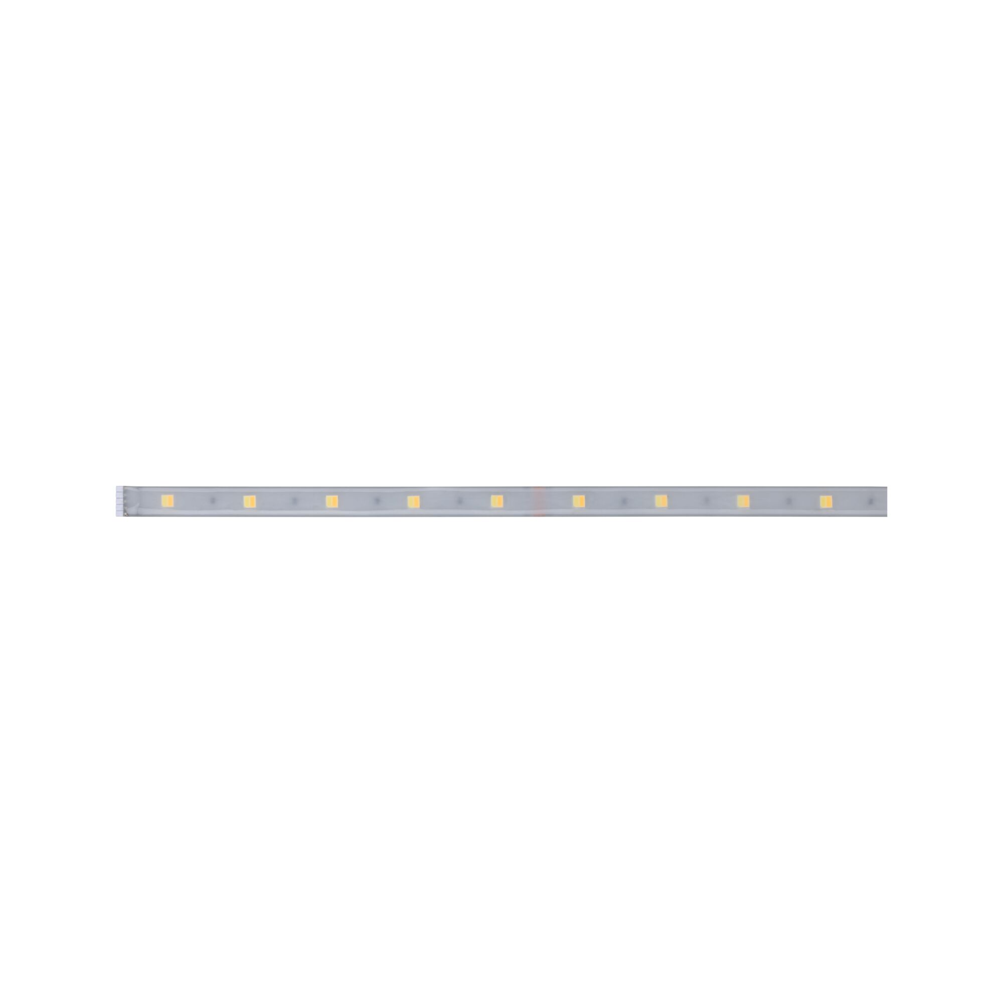 Long LED light strip with warm white LEDs in transparent casing for flexible lighting solutions