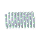 Flexible LED strip light with green glowing LEDs and adhesive backing for versatile lighting solutions.