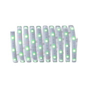 Flexibler LED-Lichtstreifen mit grün leuchtenden LEDs und selbstklebender Rückseite für vielseitige Beleuchtung.
