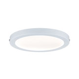 Round white metal LED ceiling light with diffused illumination for modern interiors