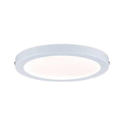 Round white metal LED ceiling light with diffused illumination for modern interiors
